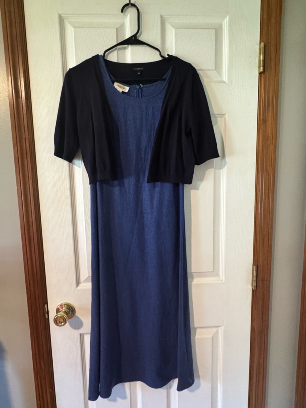 Talbots Blue Maxi Dress with Black Bolero Shrug